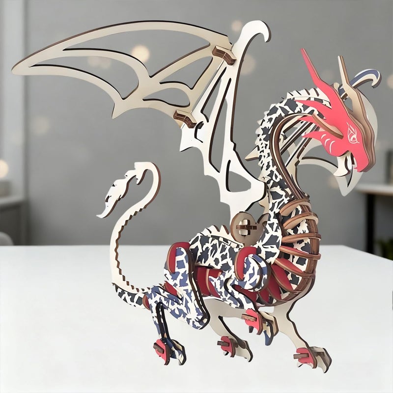 Bitopbi 3D Wooden Puzzles Laser Engraving DIY Safe Assembly Constructor Kit Toy for Teens and Adults World Animal Mechanical 3-D Models for Self-Assembly (G1 Flying Dragon) - Image 2
